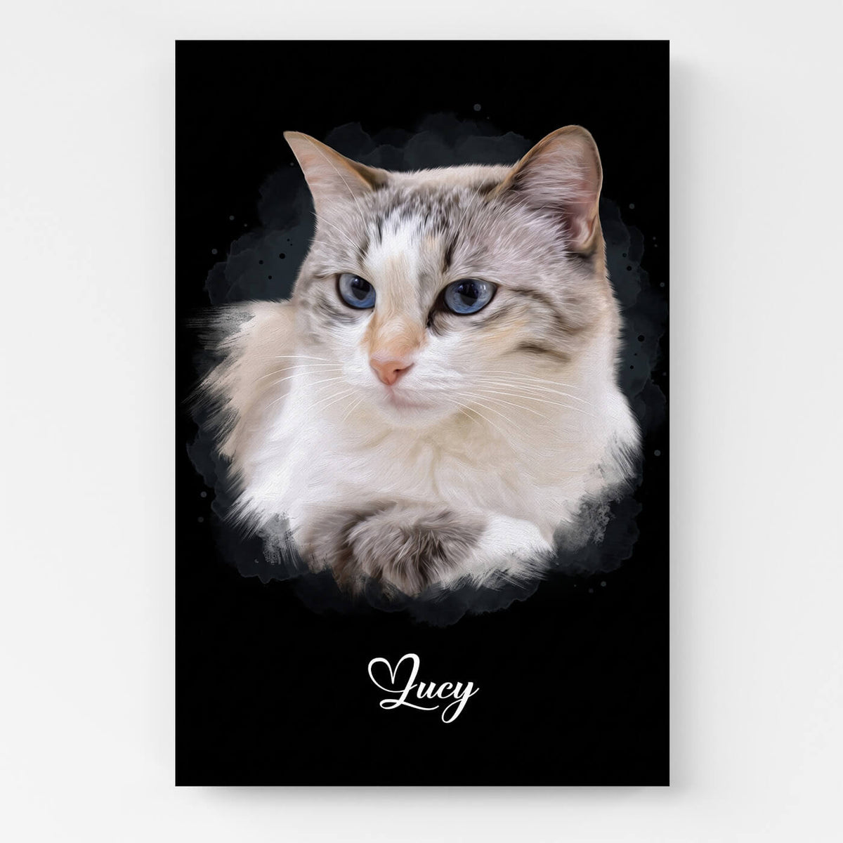Katzenportrait im Aquarell-Stil - Schwarz nach Foto - Leinwand