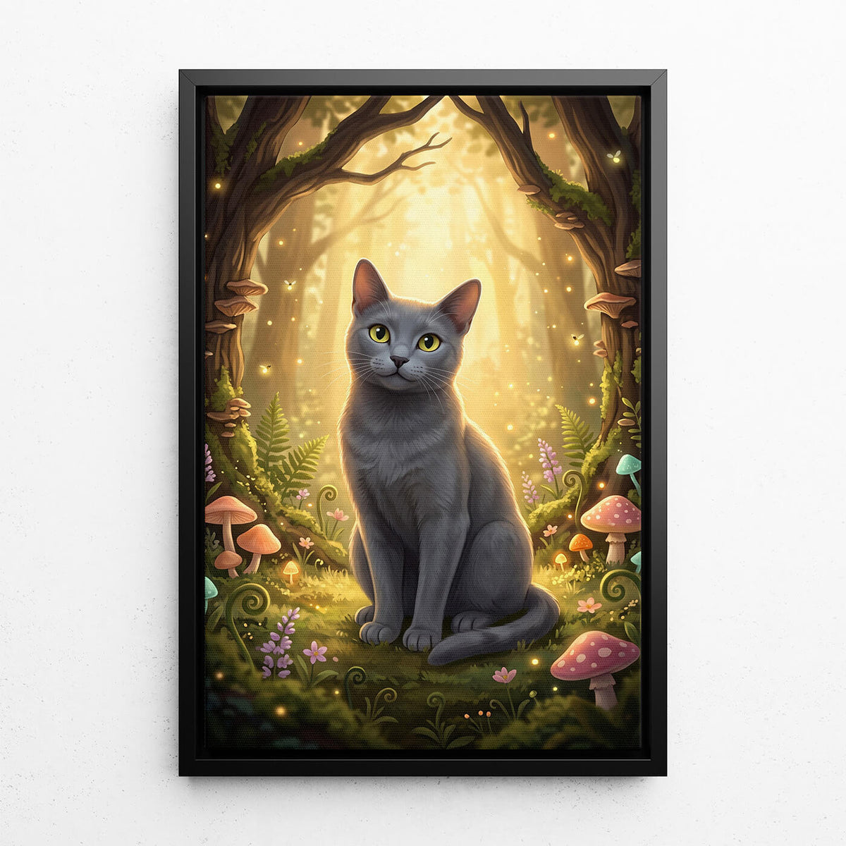 Katzenportrait im Fantasy / Cartoon Stil nach Foto - Leinwand mit schwarzem Rahmen