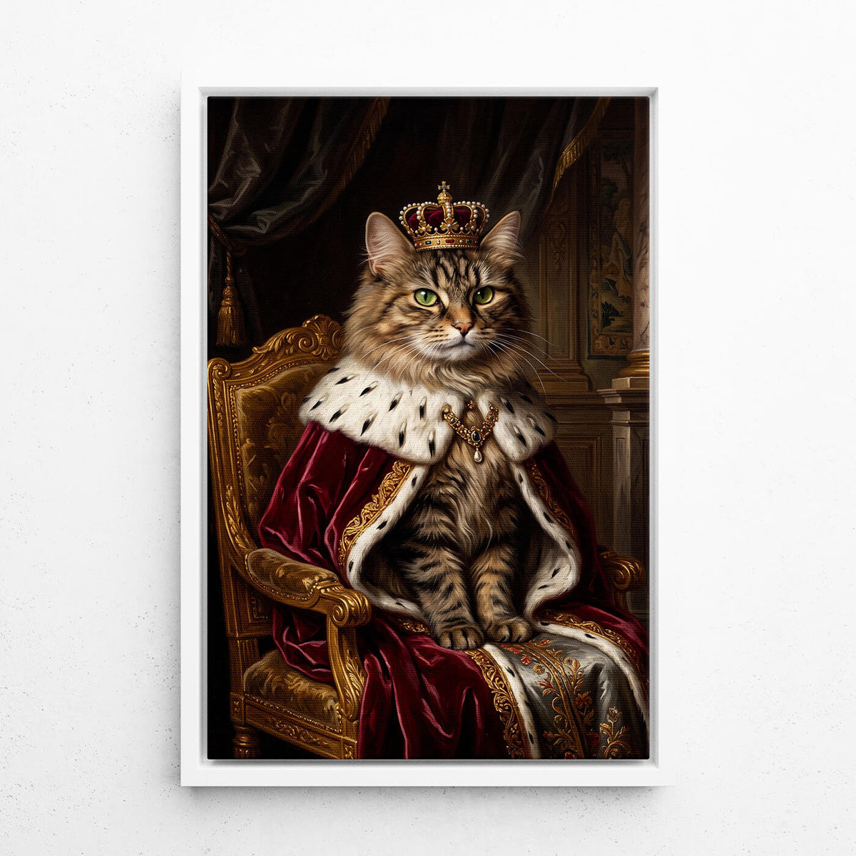 Katzenportrait im Renaissance-Stil nach Foto - Leinwand mit weißem Rahmen