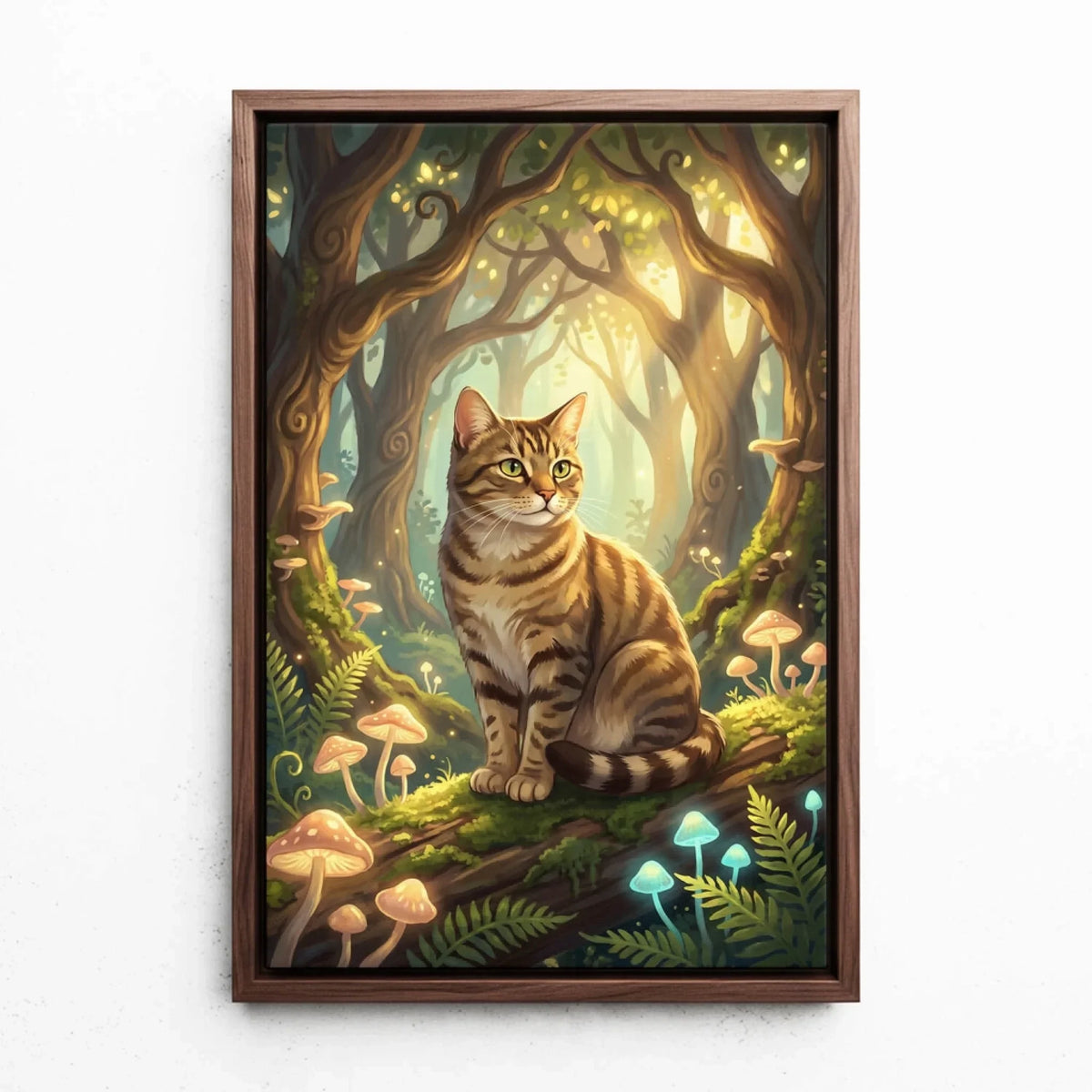 Katzenportrait im Fantasy / Cartoon Stil nach Foto - Leinwand mit Rahmen in Walnuss-Optik