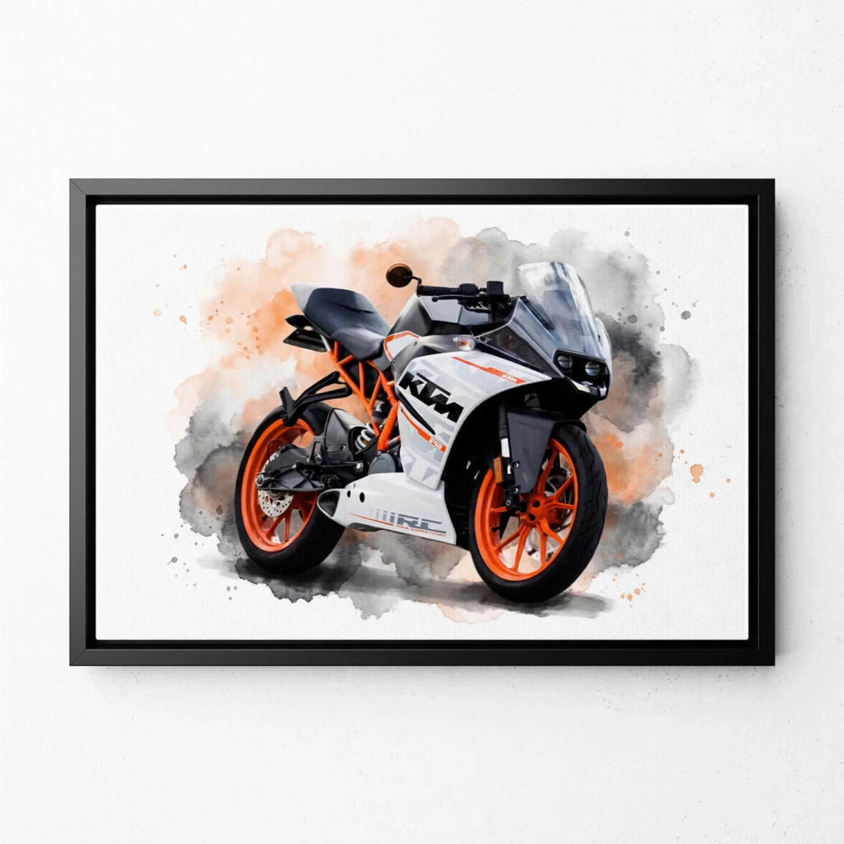 Motorradportrait im Aquarell-Stil (Querformat) nach Foto - Leinwand mit schwarzem Rahmen