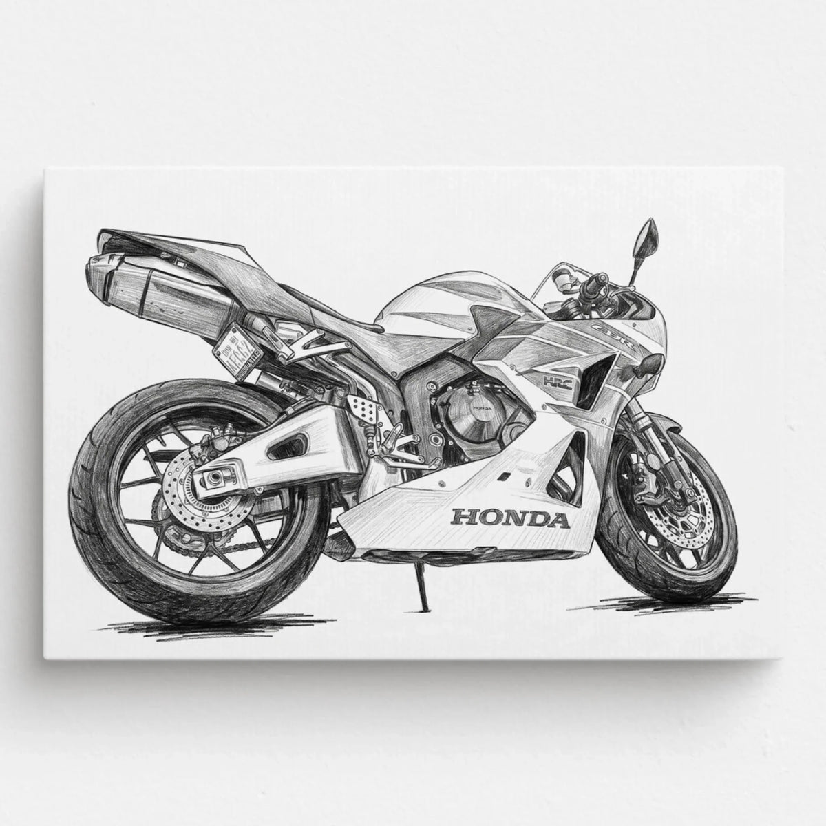 Motorradportrait im Bleistift-Stil (Querformat) nach Foto - Leinwand