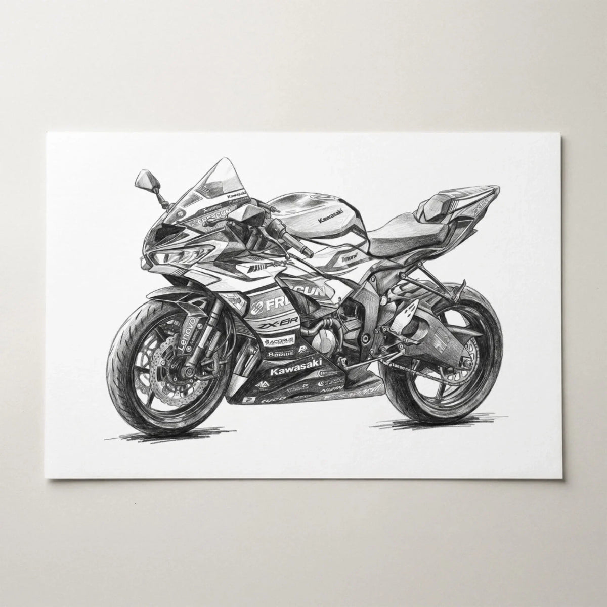 Motorradportrait im Bleistift-Stil (Querformat) nach Foto - Poster