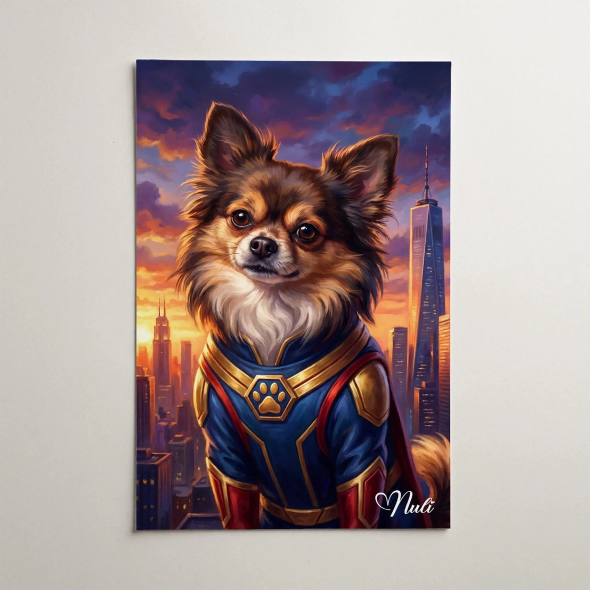 Hundeportrait als Superheld nach Foto - Poster