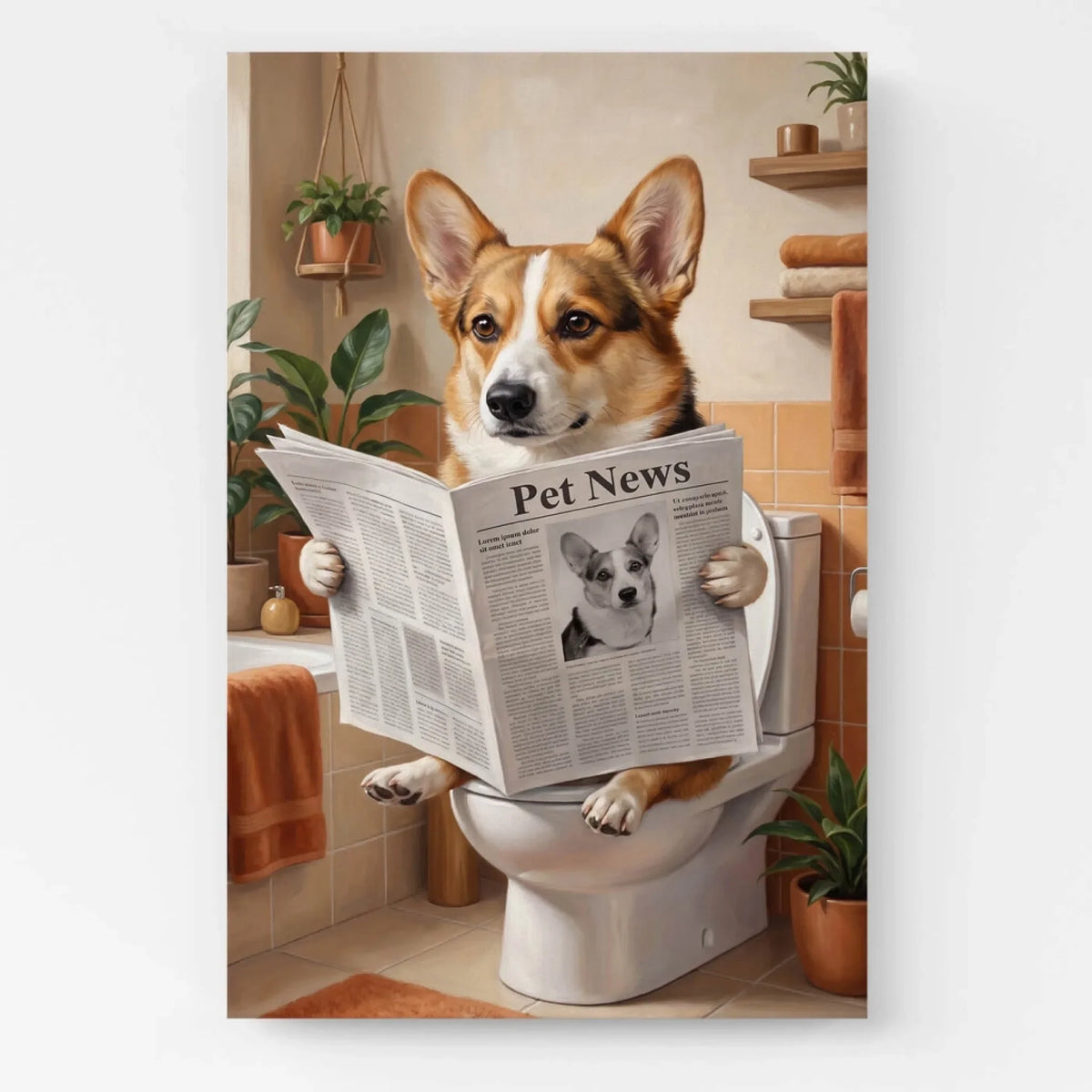 Lustiges Hundeportrait auf der Toilette nach Foto - Leinwand