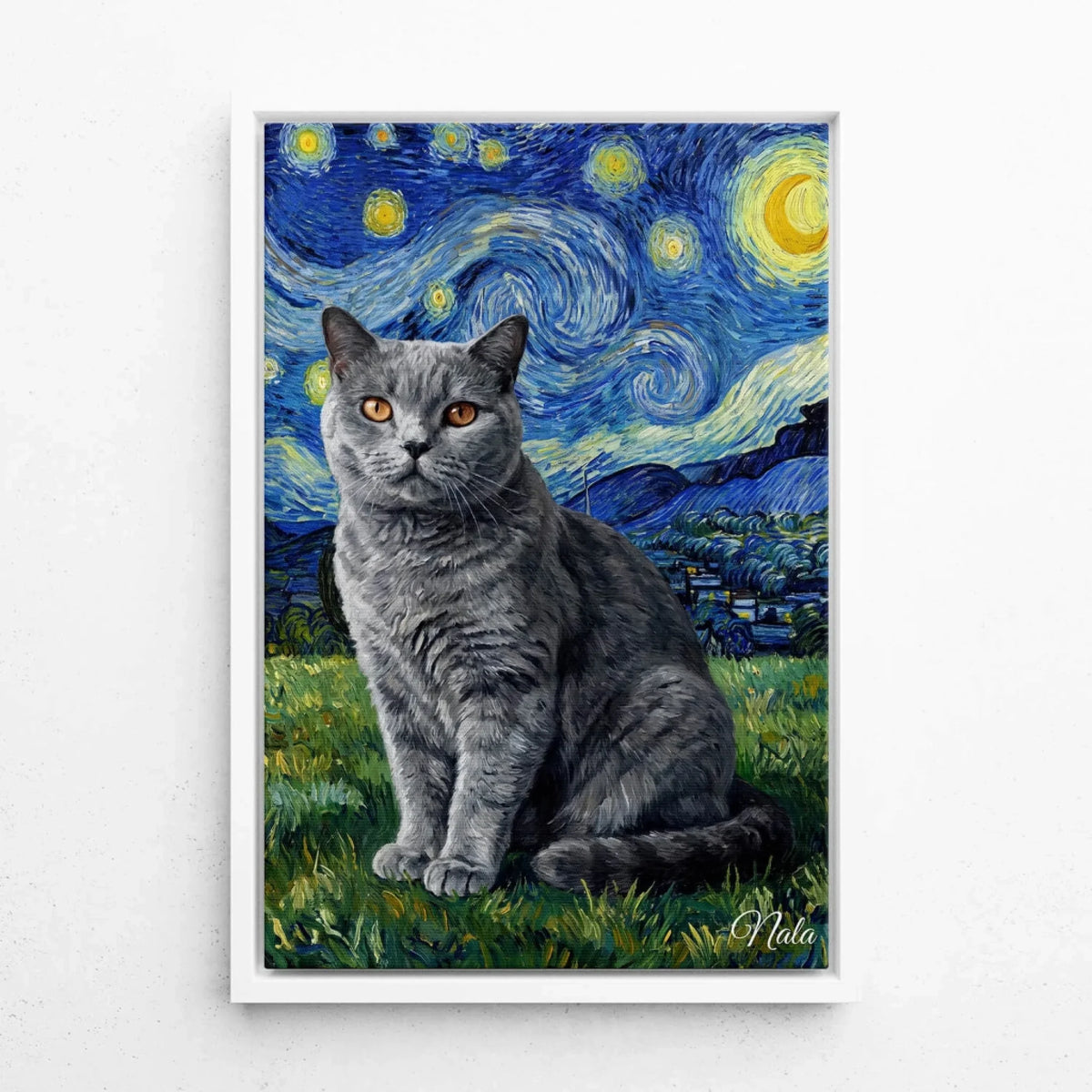 Katzenportrait im Van-Gogh Stil nach Foto - Leinwand mit weißem Rahmen