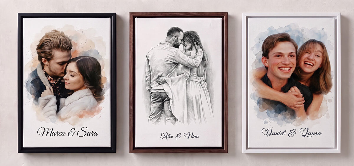 Personalisierte Paar- & Familienportraits vom Foto - Beispiele als Leinwand, Poster und im Rahmen