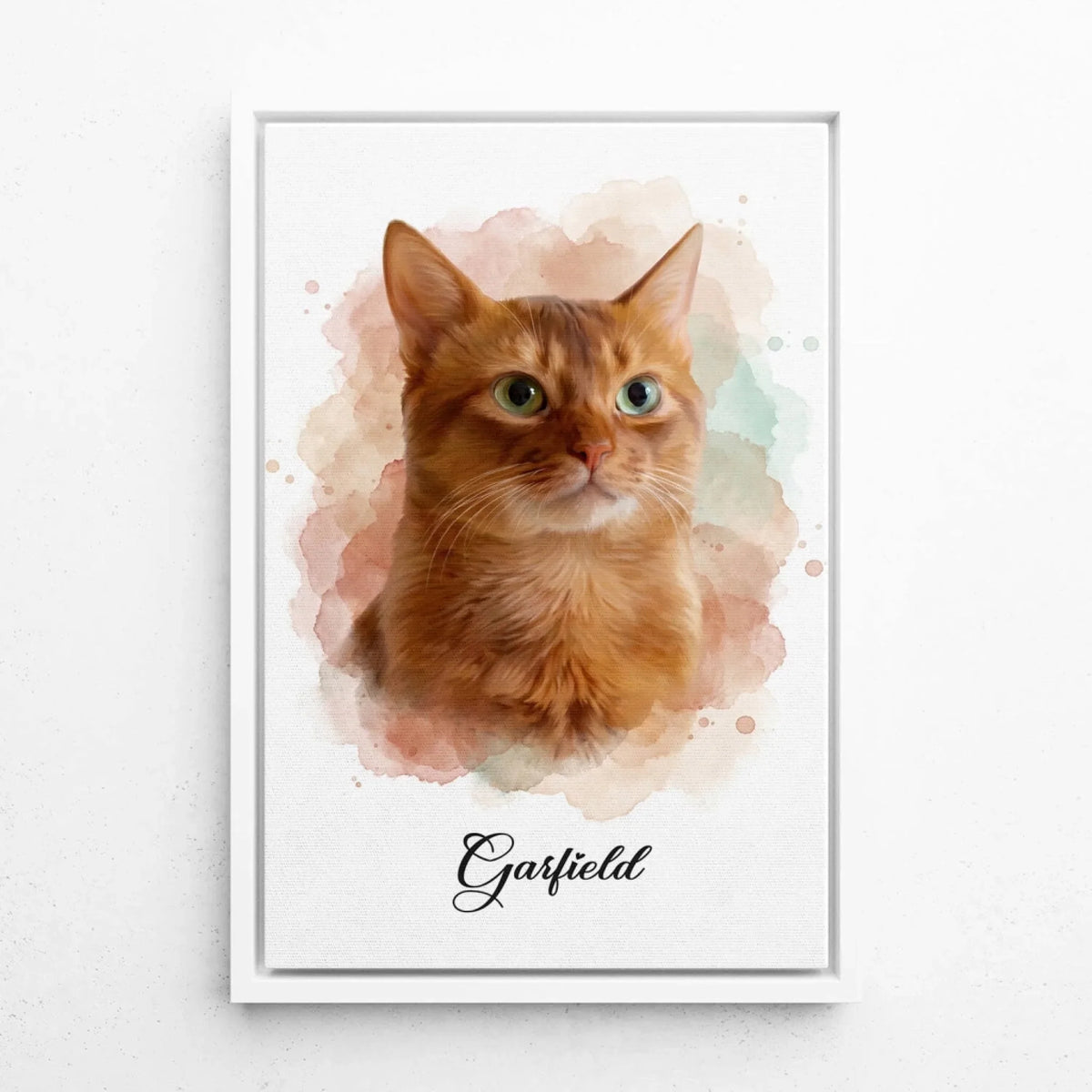 Katzenportrait im Aquarell-Stil - Rahmen Weiß
