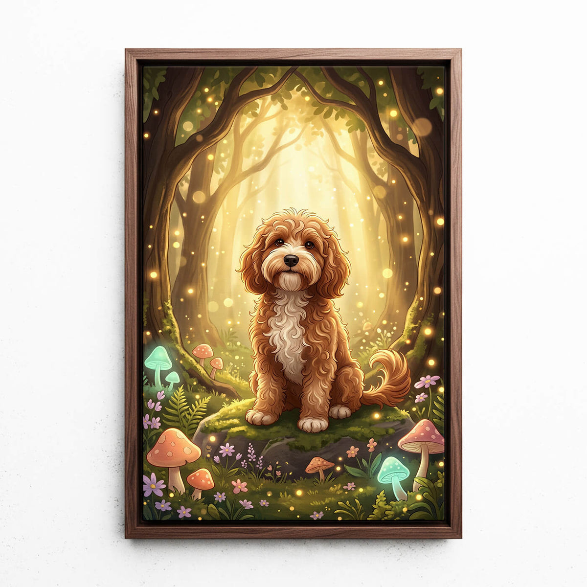 Hundeportrait im Fantasy / Cartoon Stil nach Foto - Leinwand mit Rahmen in Walnuss-Optik