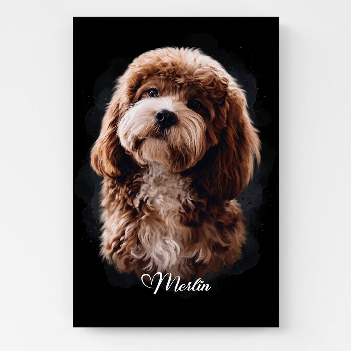 Hundeportrait im Aquarell-Stil - Schwarz nach Foto - Leinwand