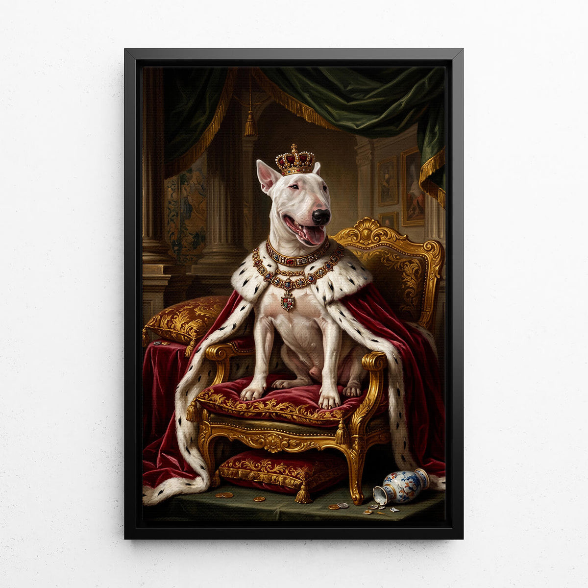 Hundeportrait im Renaissance-Stil nach Foto - Leinwand mit schwarzem Rahmen