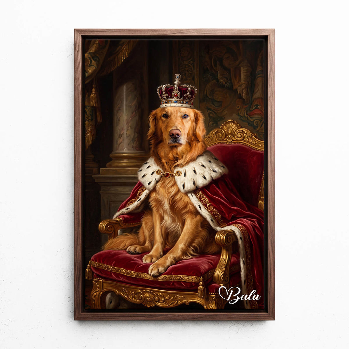 Hundeportrait im Renaissance-Stil nach Foto - Leinwand mit Rahmen in Walnuss-Optik