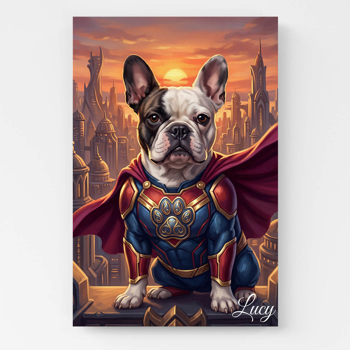 Hundeportrait als Superheld nach Foto - Leinwand