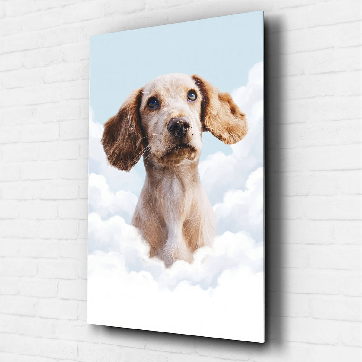 Personalisiertes Hundeportrait auf Wolken nach Foto - Acrylglas
