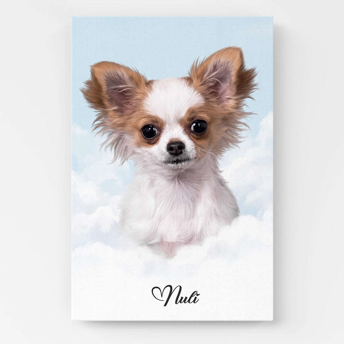 Personalisiertes Hundeportrait auf Wolken nach Foto - Leinwand
