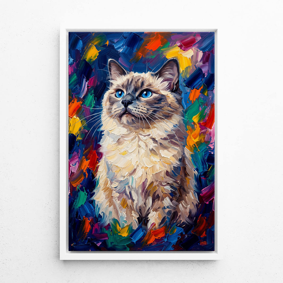 Katzenportrait im Pop-Art Stil nach Foto - Leinwand mit weißem Rahmen