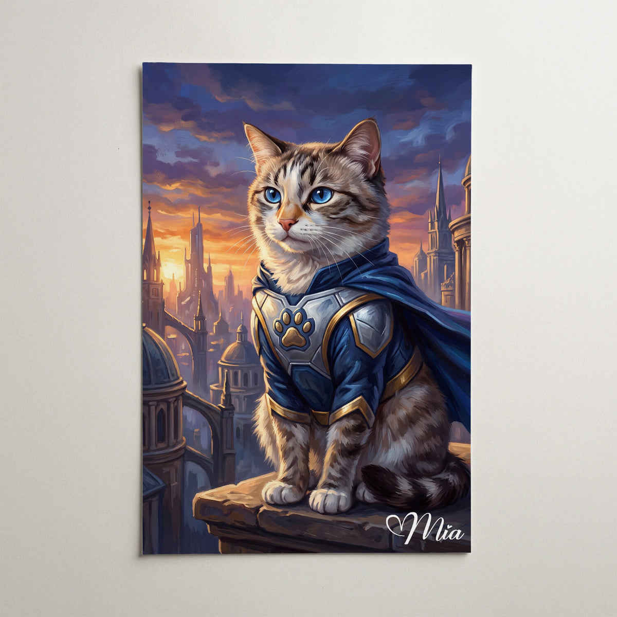 Katzenportrait als Superheld nach Foto - Poster