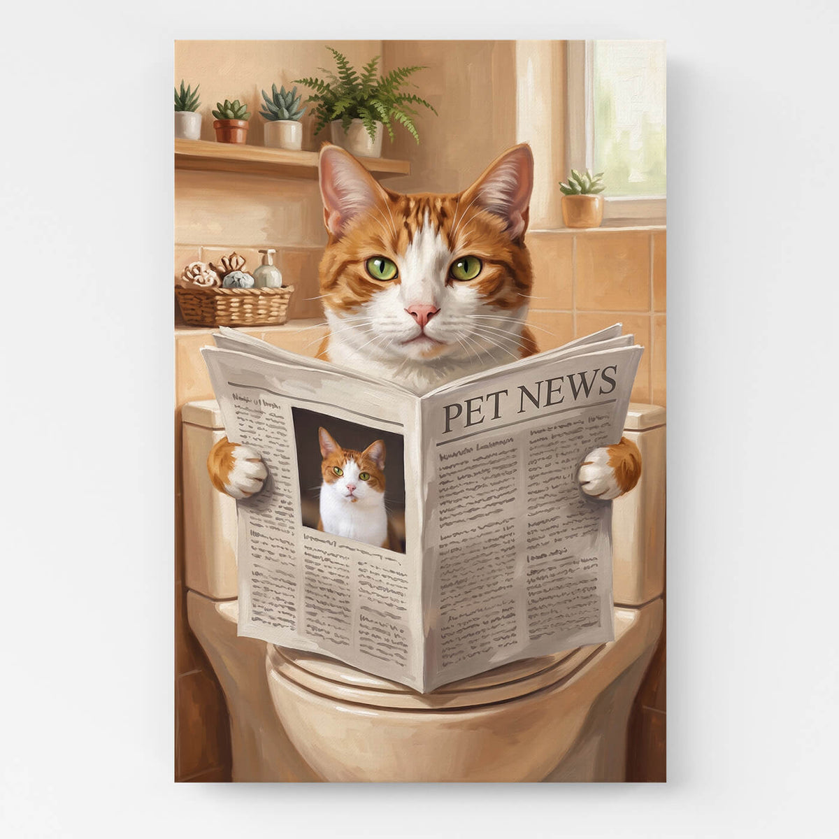 Lustiges Katzenportrait auf der Toilette nach Foto - Leinwand