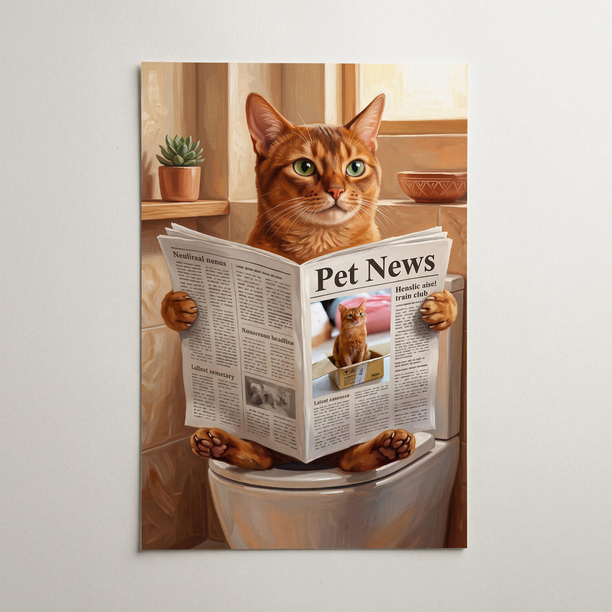 Lustiges Katzenportrait auf der Toilette nach Foto - Poster