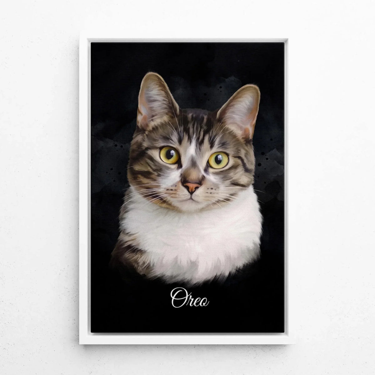 Katzenportrait im Aquarell-Stil - Schwarz nach Foto - Leinwand mit weißem Rahmen