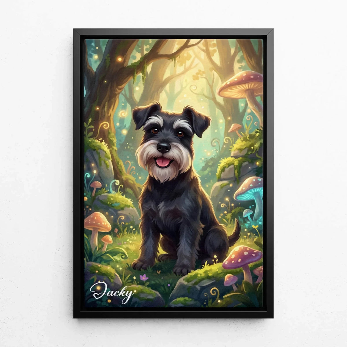 Hundeportrait im Fantasy / Cartoon Stil nach Foto - Leinwand mit schwarzem Rahmen