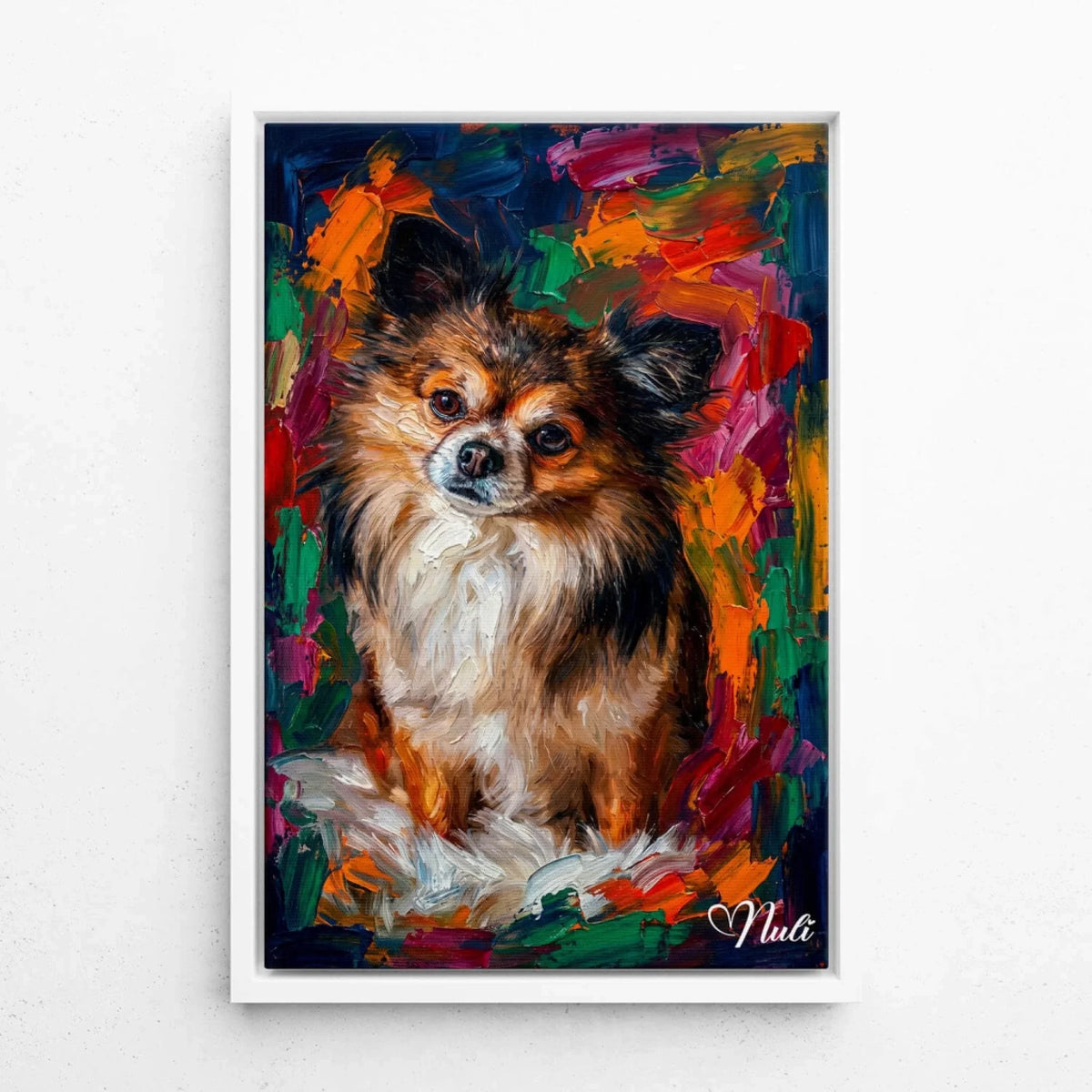 Hundeportrait im Pop-Art Stil nach Foto - Leinwand mit weißem Rahmen