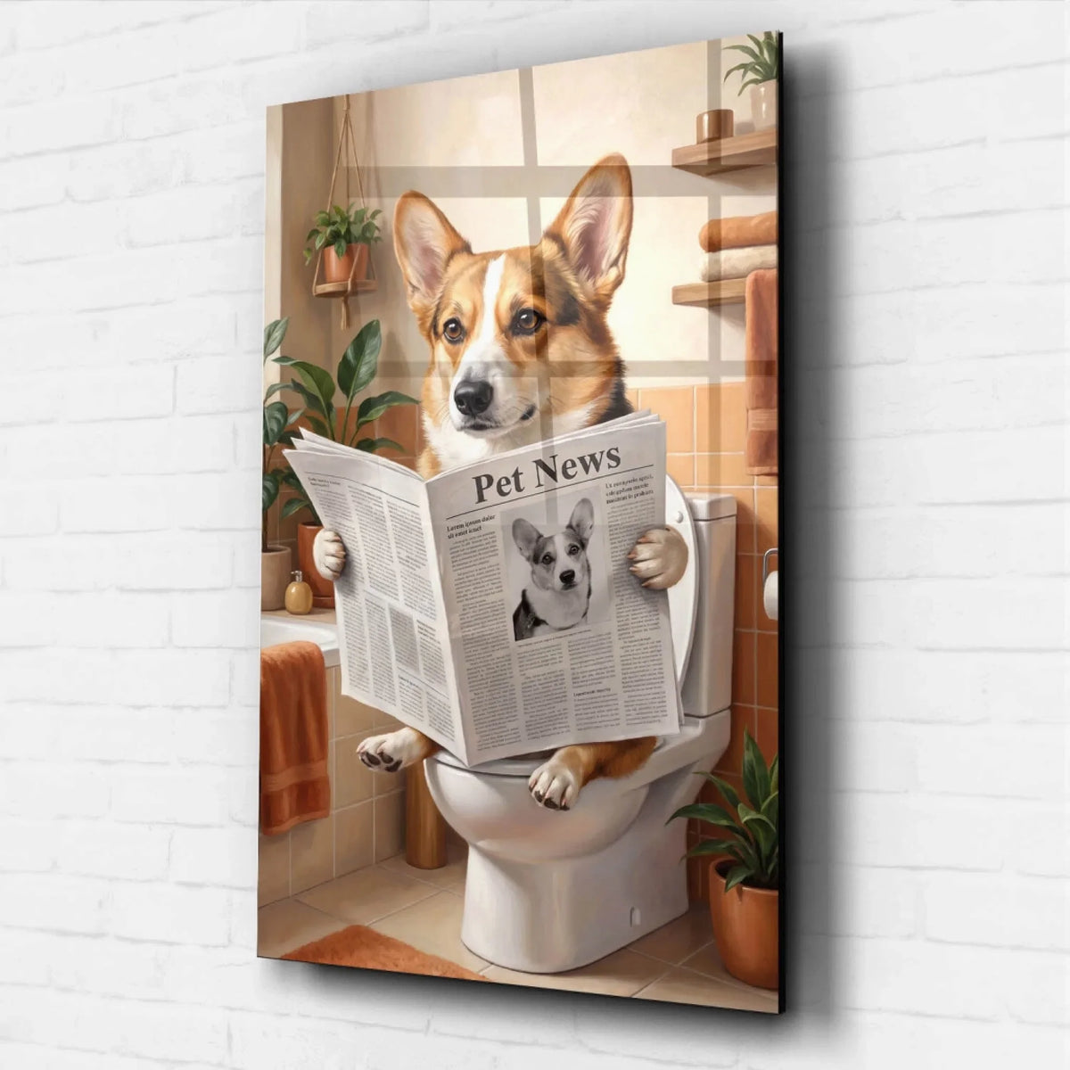 Lustiges Hundeportrait auf der Toilette nach Foto - Acrylglas