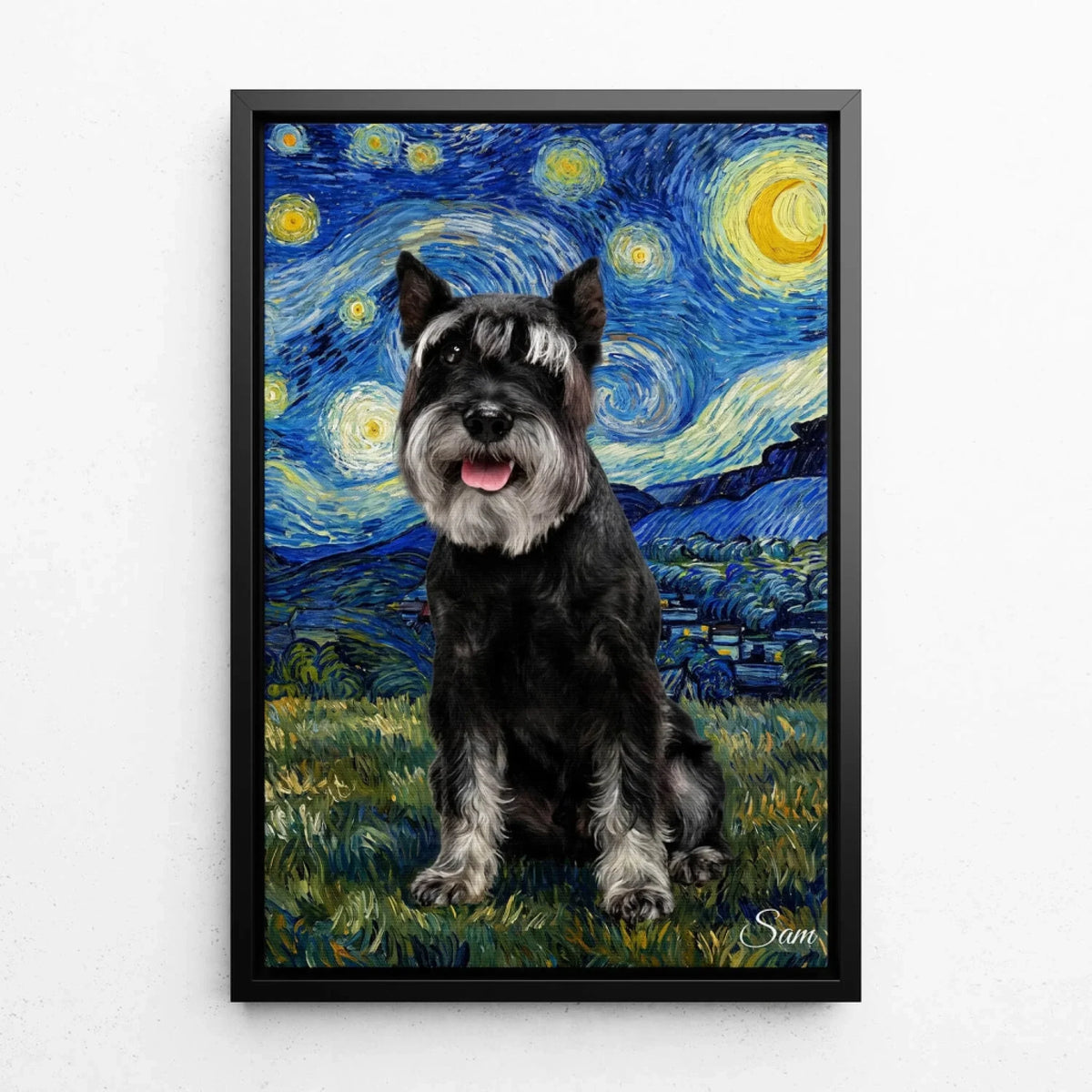 Hundeportrait im Van-Gogh Stil nach Foto - Leinwand mit schwarzem Rahmen