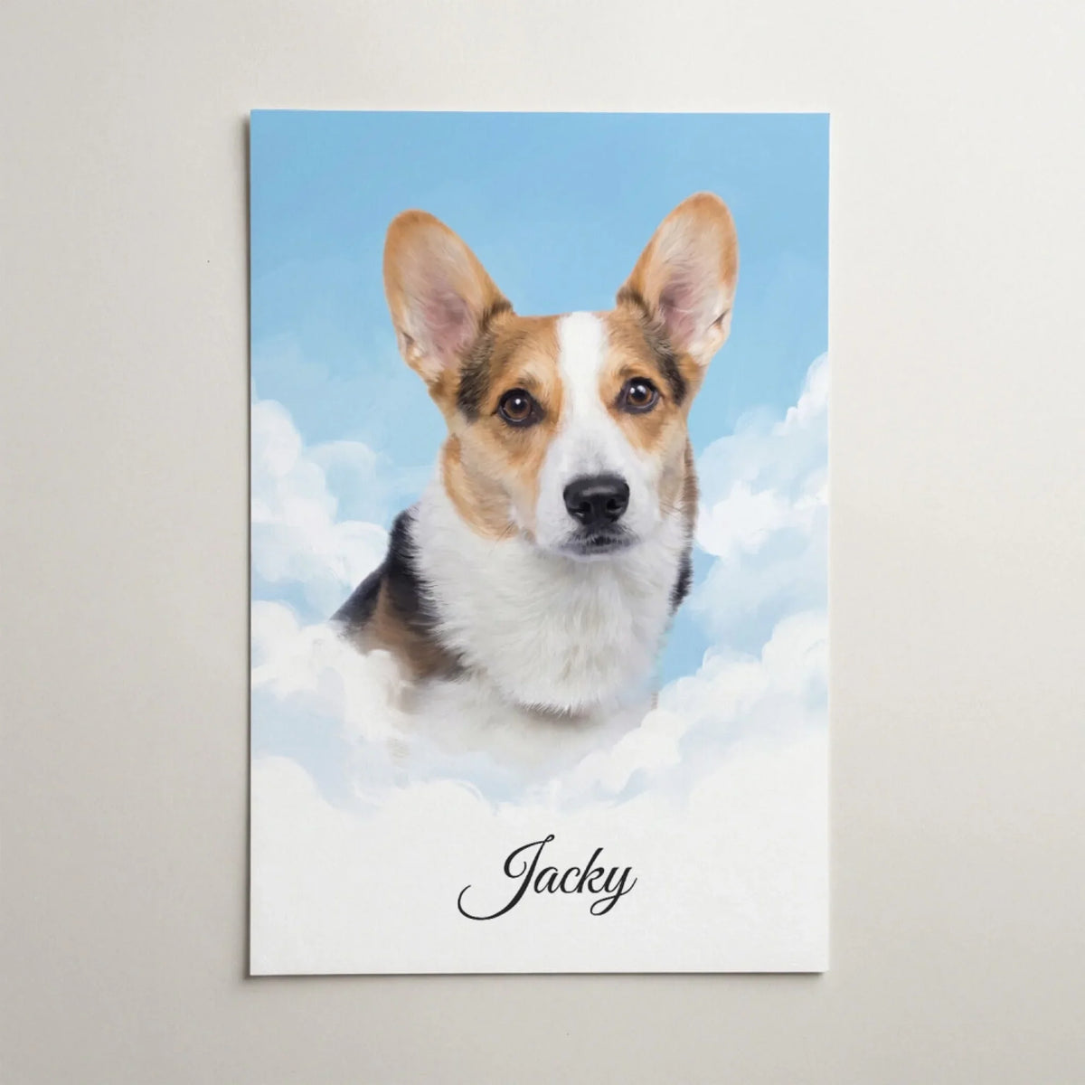 Personalisiertes Hundeportrait auf Wolken nach Foto - Poster