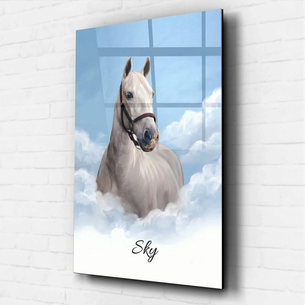 Personalisiertes Pferdeportrait auf Wolken nach Foto - Acrylglas