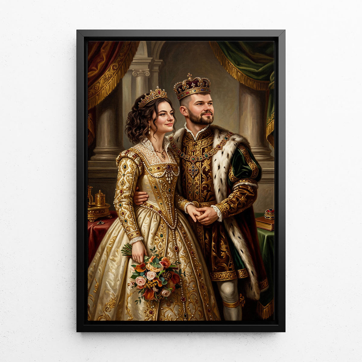 Paar- & Familienportrait im Renaissance-Stil nach Foto - Leinwand mit schwarzem Rahmen